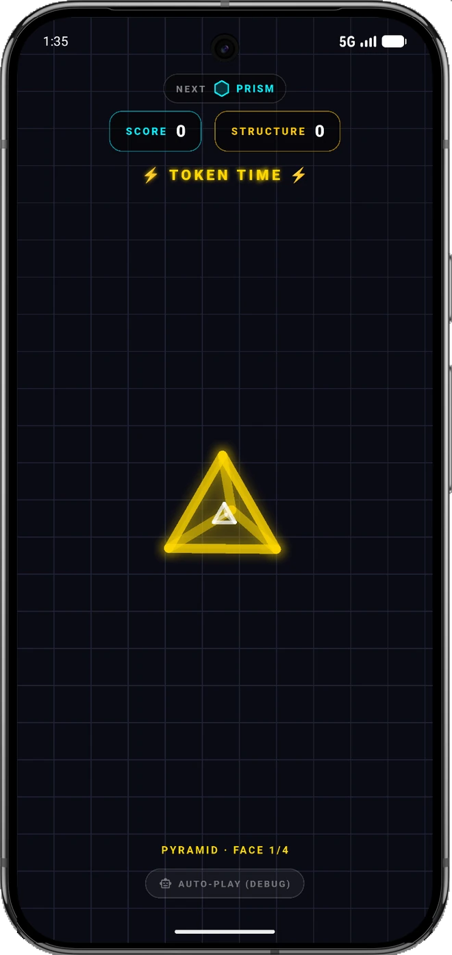 Endless mode with a glowing pyramid on the playfield grid